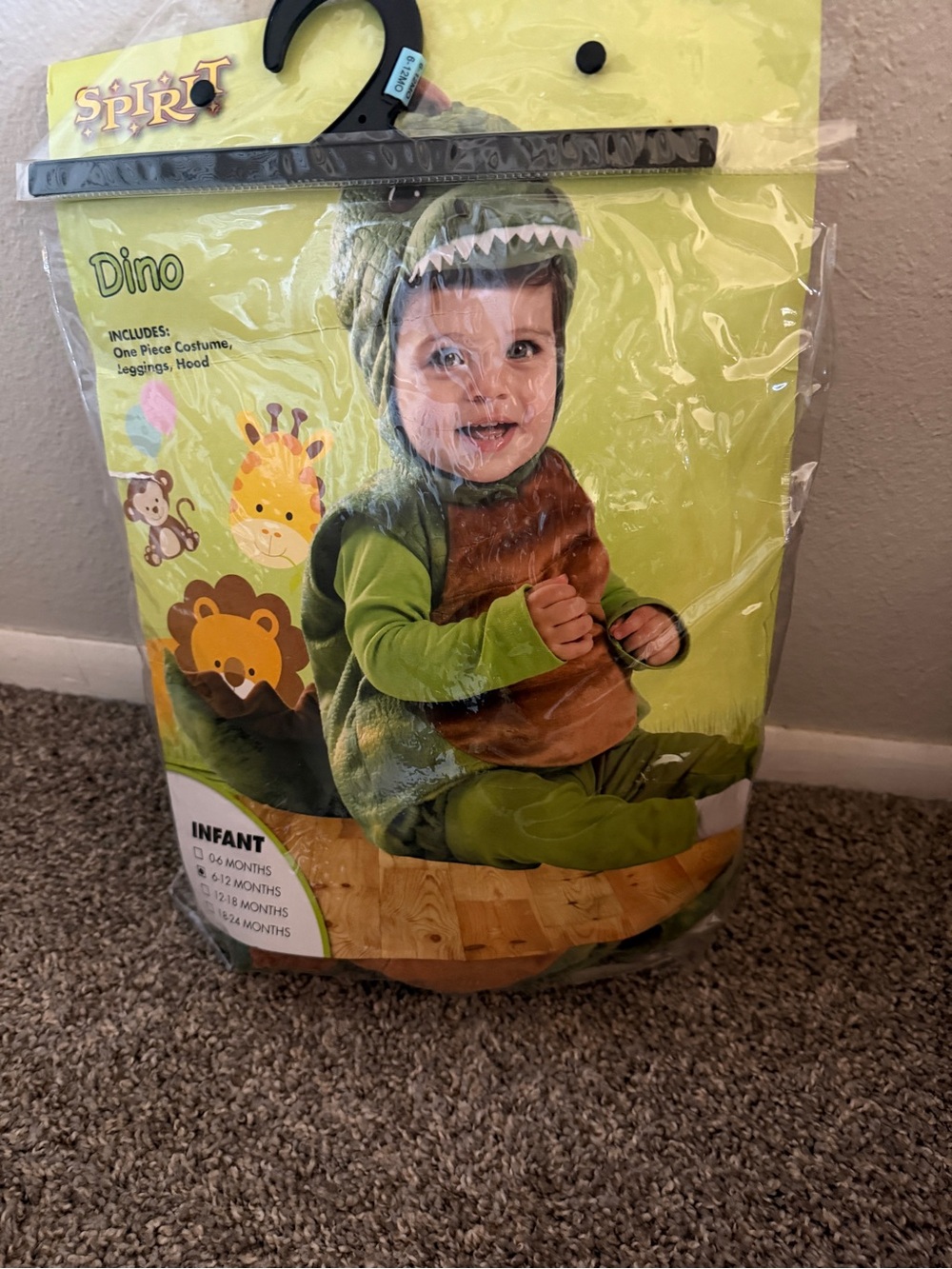 Spirit Dinosaur Infant Costume 6-12 Months One-Piece Green/Brown Polyester